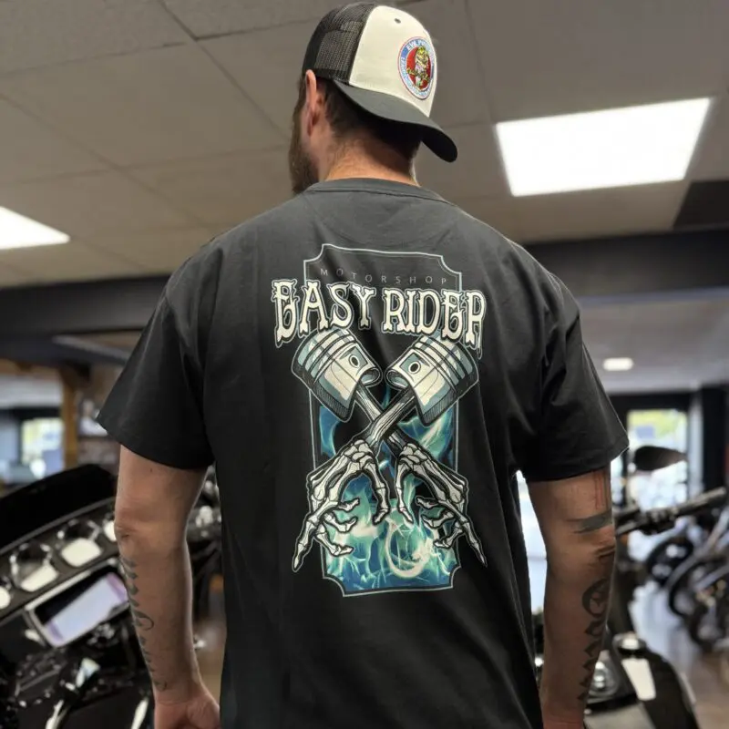 EASY RIDER MOTORSHOP - Polera Pistón Negra 100% Algodón