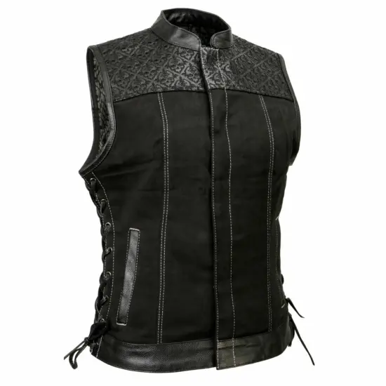 MILWAUKEE LEATHER - Denin Vest con Calaveras Negro - Imagen 1