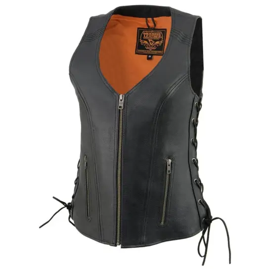 MILWAUKEE LEATHER - Vest de Cuero Mujer Negro Gastado - Imagen 2