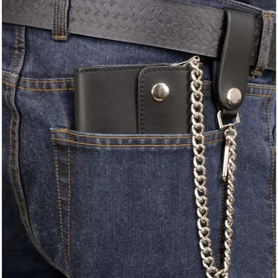 MILWAUKEE LEATHER - Billetera de Cuero Negra Larga con Cadena - Imagen 8