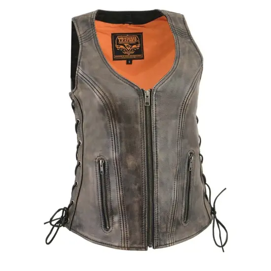 MILWAUKEE LEATHER – Vest de Cuero Vintage Mujer Café Desgastado - Imagen 3