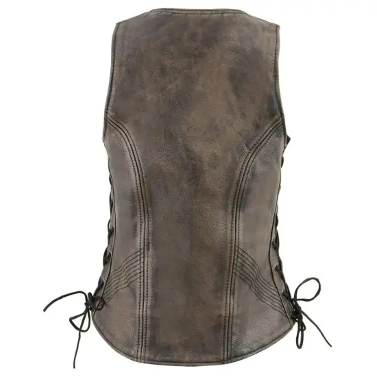 MILWAUKEE LEATHER – Vest de Cuero Vintage Mujer Café Desgastado - Imagen 5