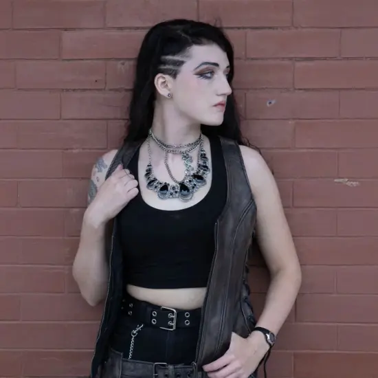 MILWAUKEE LEATHER – Vest de Cuero Vintage Mujer Café Desgastado - Imagen 7