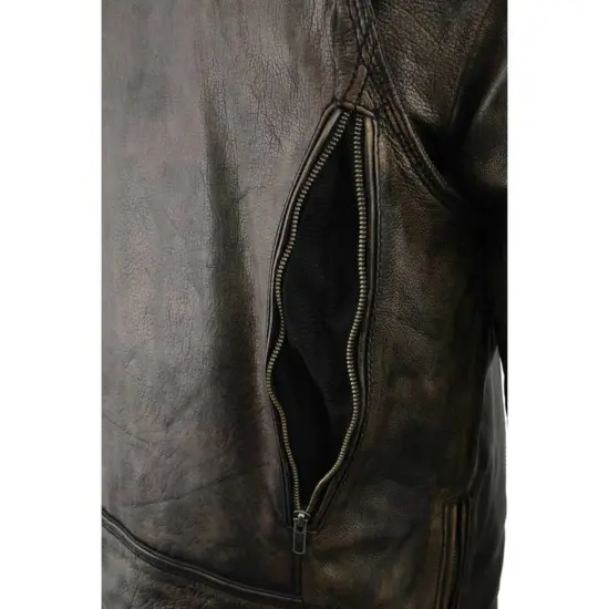 MILWAUKEE LEATHER - Chaqueta de Cuero Negro Gastado Larga - Imagen 10