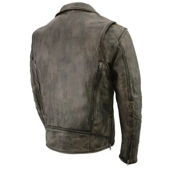 MILWAUKEE LEATHER - Chaqueta de Cuero Negro Gastado Larga - Imagen 3