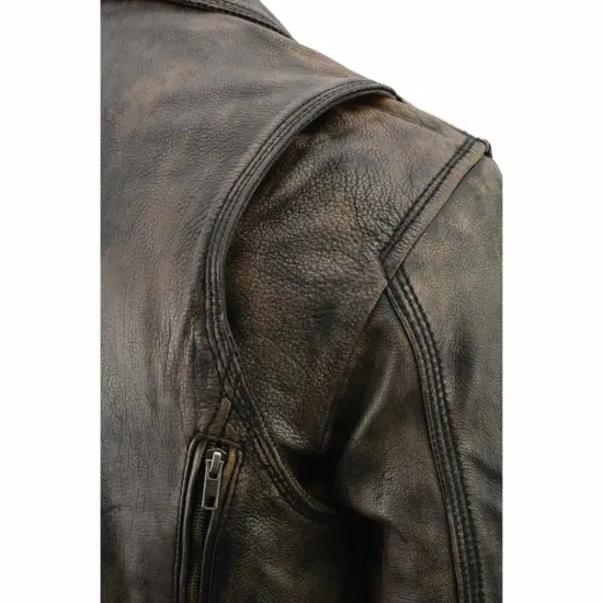 MILWAUKEE LEATHER - Chaqueta de Cuero Negro Gastado Larga - Imagen 6