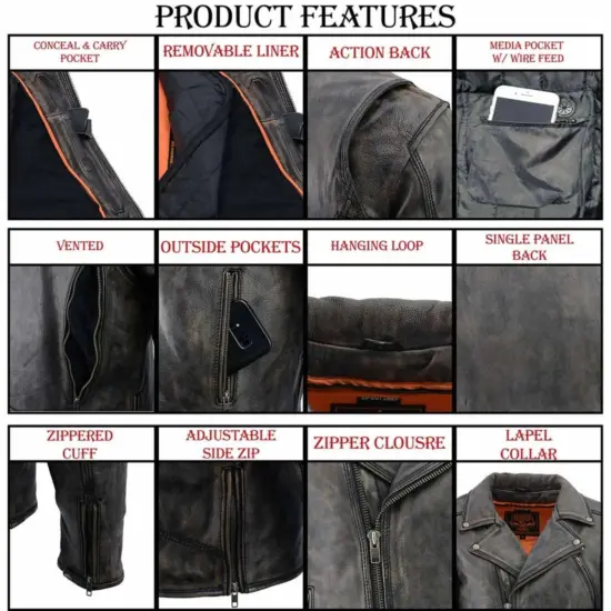MILWAUKEE LEATHER - Chaqueta de Cuero Negro Gastado Larga - Imagen 7