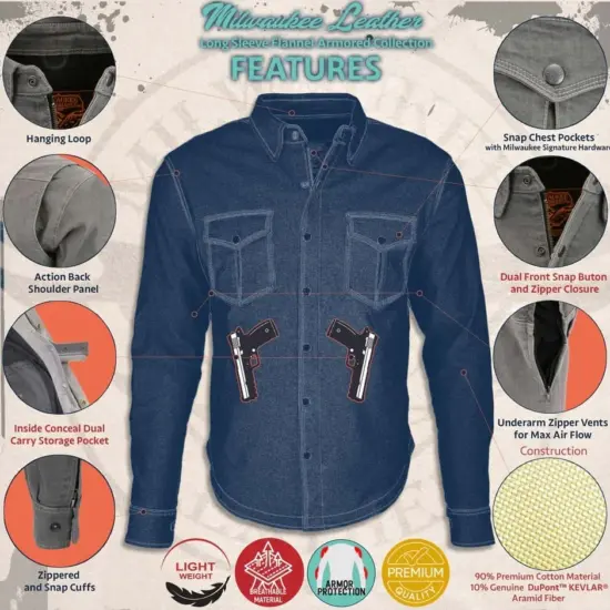 MILWAUKEE LEATHER – Chaqueta de Franela Negra con Protecciones CE y KEVLAR® - Imagen 5