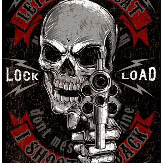 Cartel Metálico I Shoot Back Skull with Gun Moto - Imagen 1