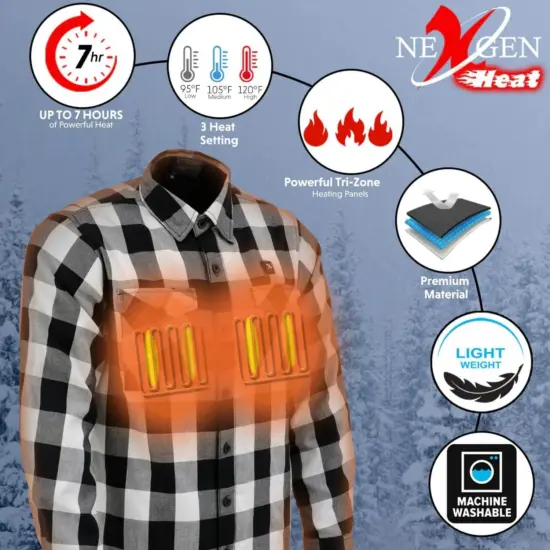 NexGen – Camisa Leñadora Calefaccionada (Blanco/Negro) - Imagen 5