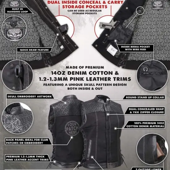 MILWAUKEE LEATHER - Denin Vest con Calaveras Negro - Imagen 2