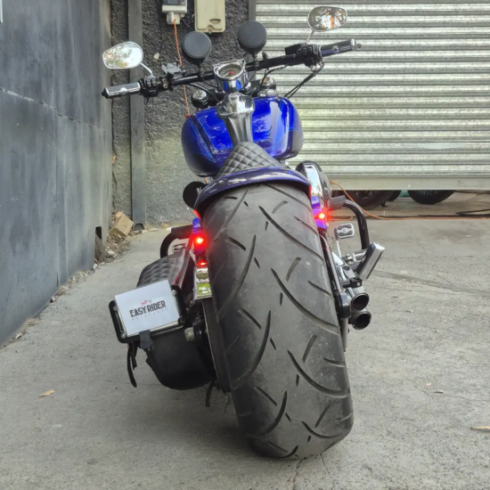 Vista trasera Harley-Davidson Breakout 2015 – Neumático 260 y patentero lateral Easy Rider