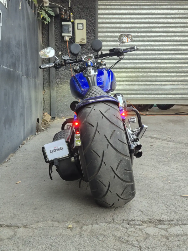 Vista trasera Harley-Davidson Breakout 2015 – Neumático 260 y patentero lateral Easy Rider