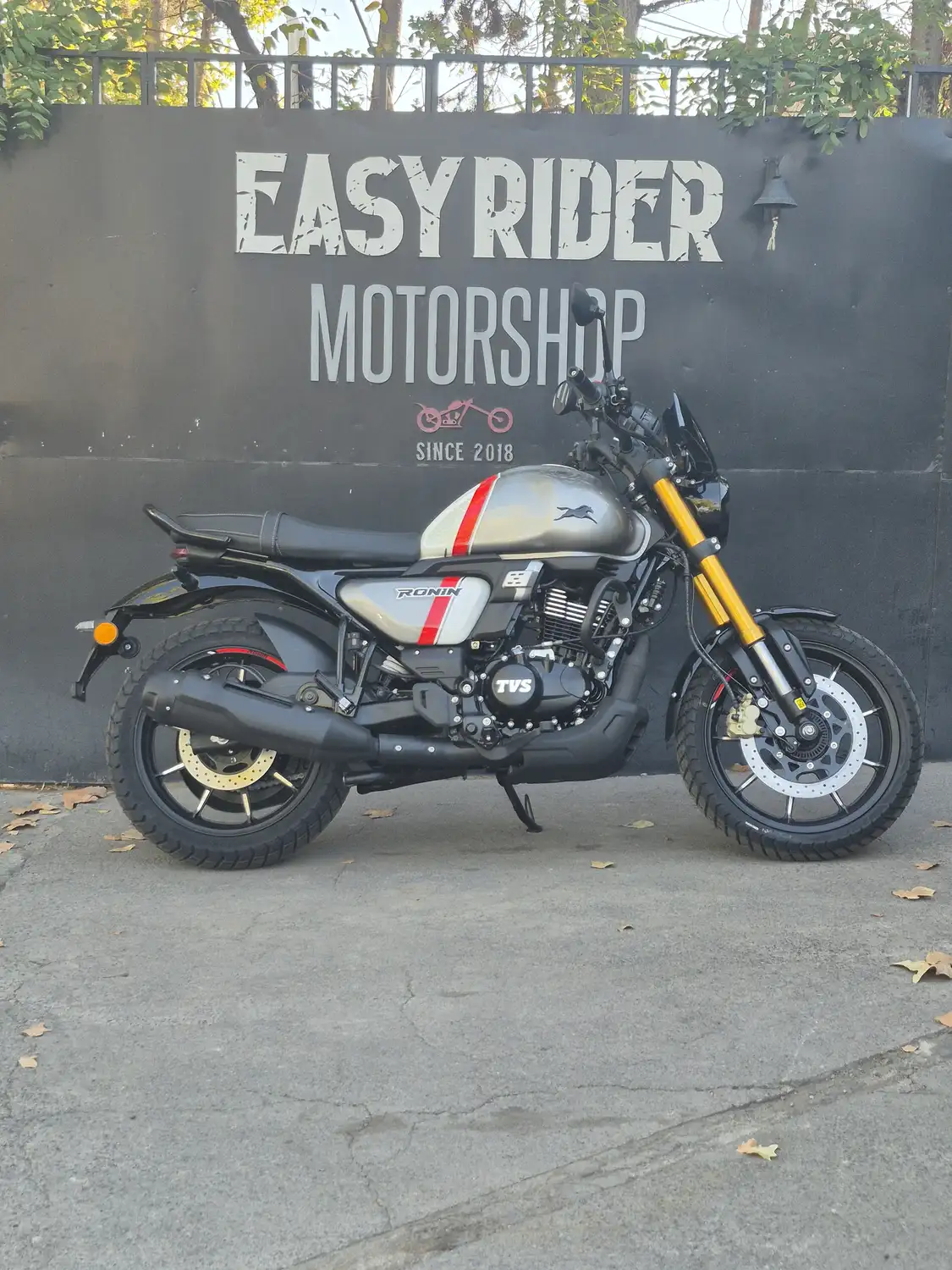 TVS Ronin 225 nueva 2026 gris perfil lateral Easy Rider Motorshop Santiago