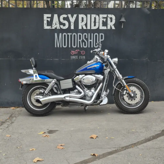 Harley-Davidson Fat Bob CVO usada 2009 azul gris perfil lateral Easy Rider Motorshop