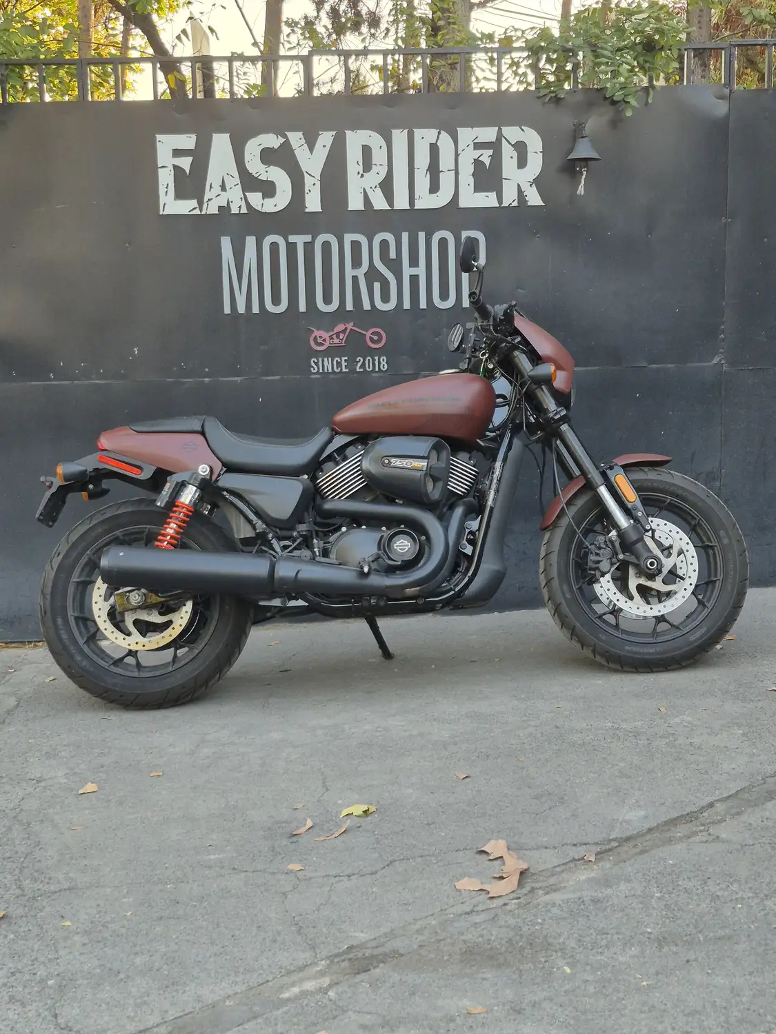 Harley-Davidson Street 750 2019 usada rojo mate perfil lateral Easy Rider Motorshop Santiago